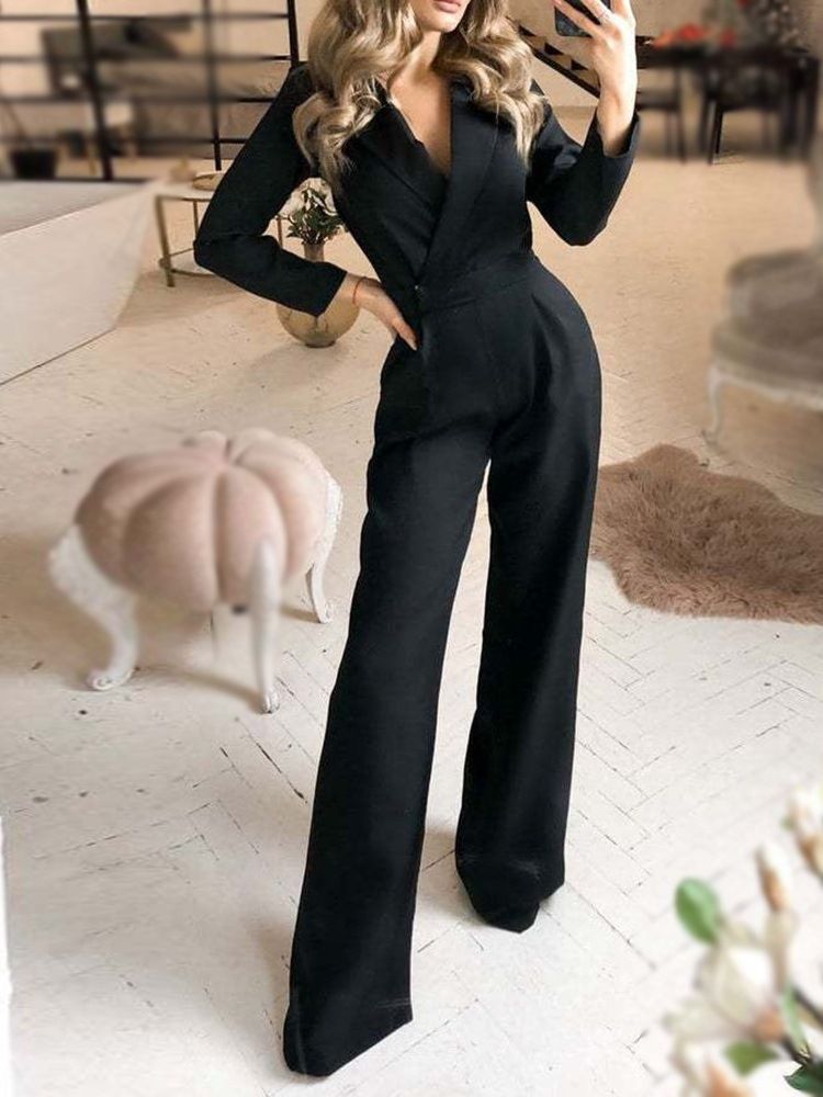 Formell Vanlig Full Lengde Midt Midje Rett Jumpsuit