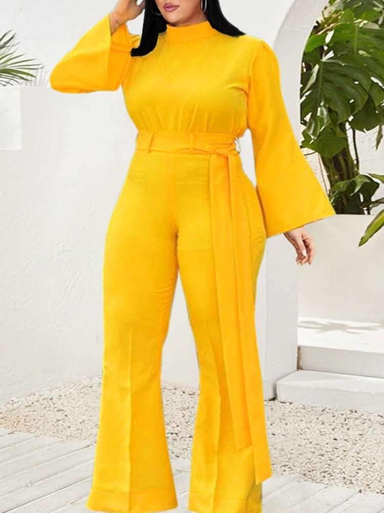 Full Lengde Ensfarget Uformell Slim Jumpsuit For Kvinner