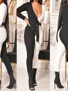 Full Lengde Fashion Color Block Skinny Pencil Bukser Jumpsuit For Kvinner