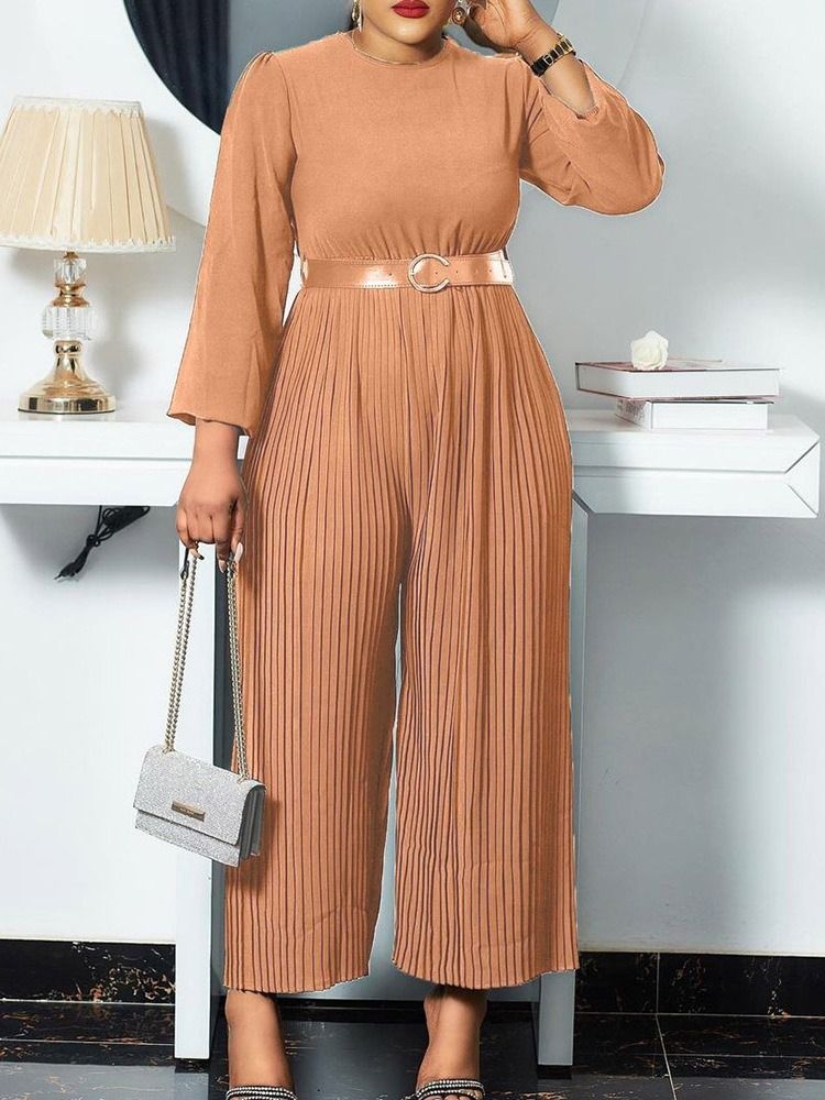 Full Lengde Fashion Plissert Høy Midje Løs Jumpsuit