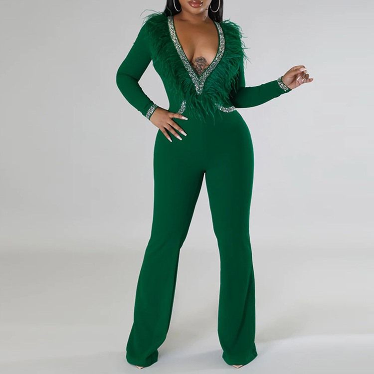 Full Lengde Fjær Western Straight Slim Jumpsuit