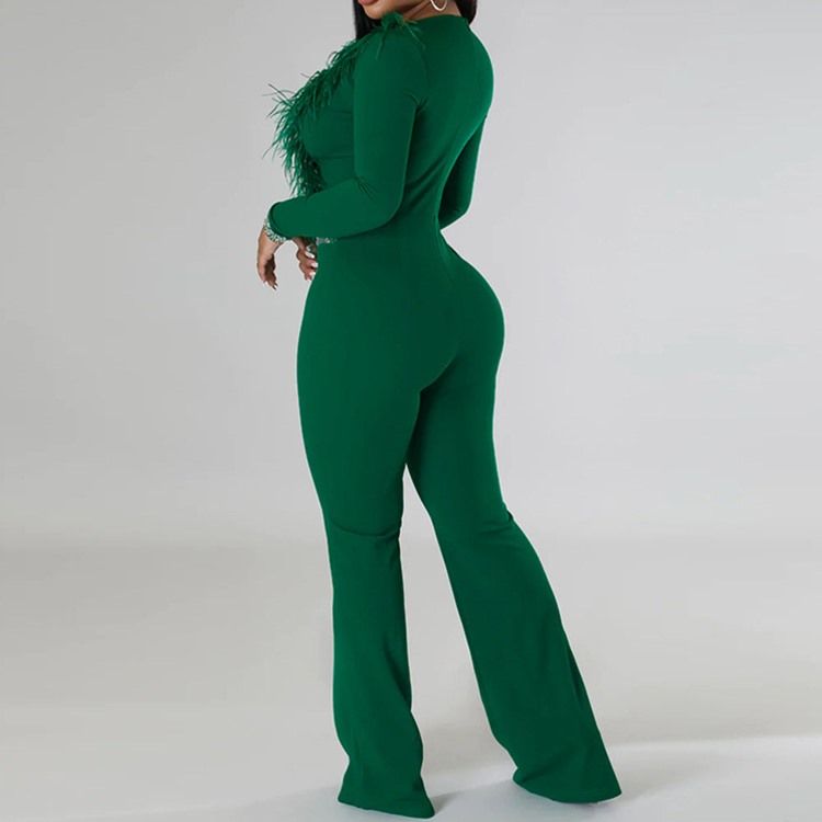 Full Lengde Fjær Western Straight Slim Jumpsuit