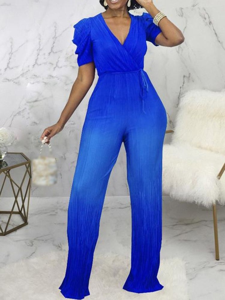 Full Lengde Gradient Lace-Up Rett Høy Midje Jumpsuit