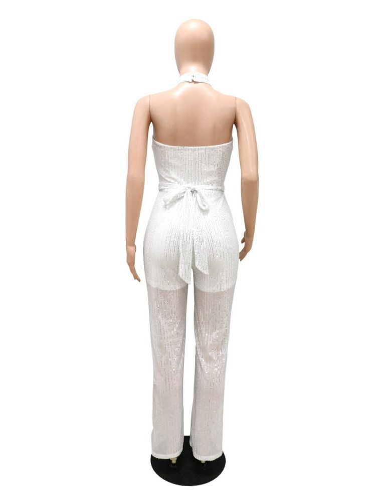 Full Lengde Kontor Dame Ryggløs Høy Midje Rett Jumpsuit