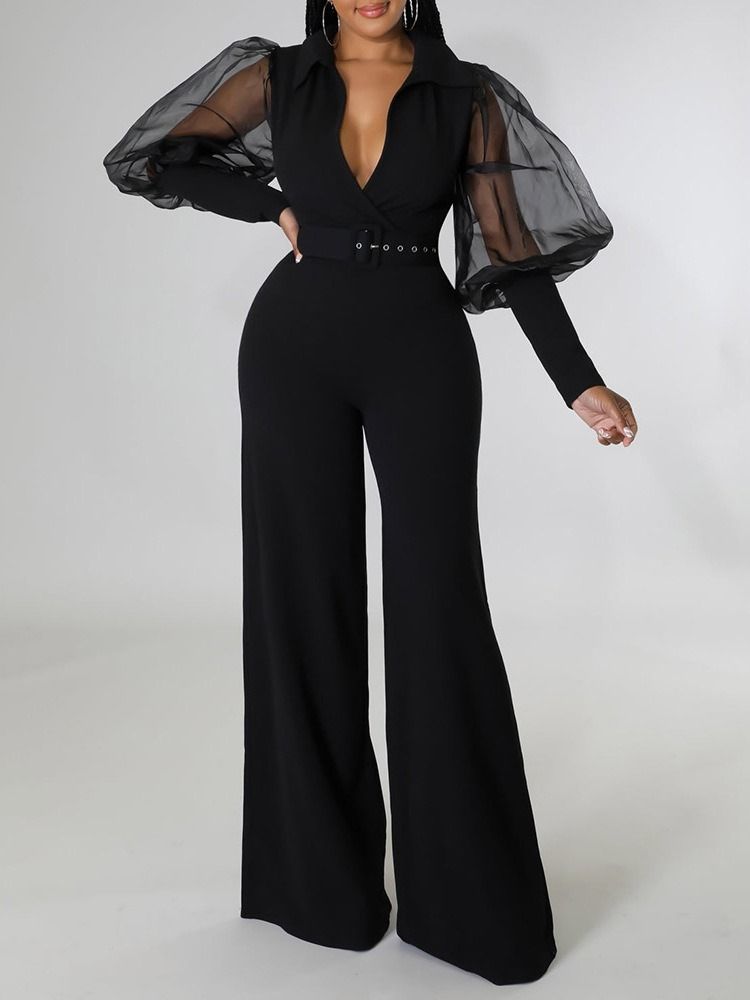 Full Lengde Mesh Vanlig Høy Midje Slim Jumpsuit