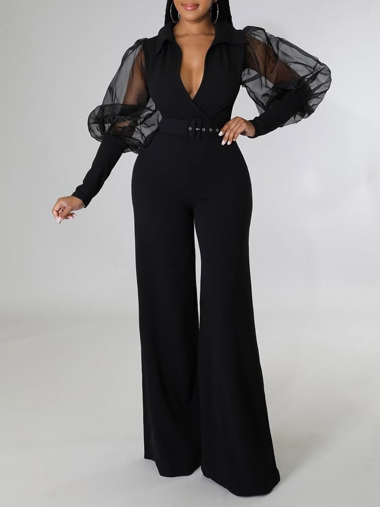 Full Lengde Mesh Vanlig Høy Midje Slim Jumpsuit