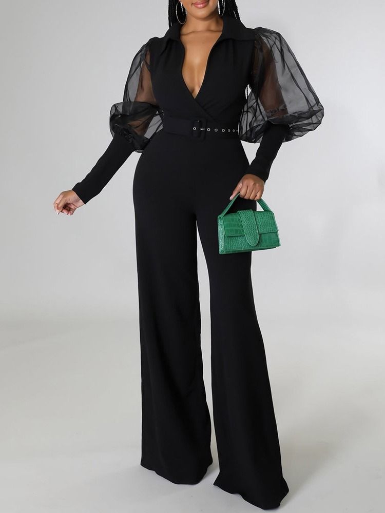 Full Lengde Mesh Vanlig Høy Midje Slim Jumpsuit