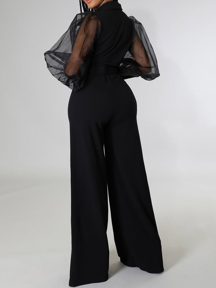 Full Lengde Mesh Vanlig Høy Midje Slim Jumpsuit