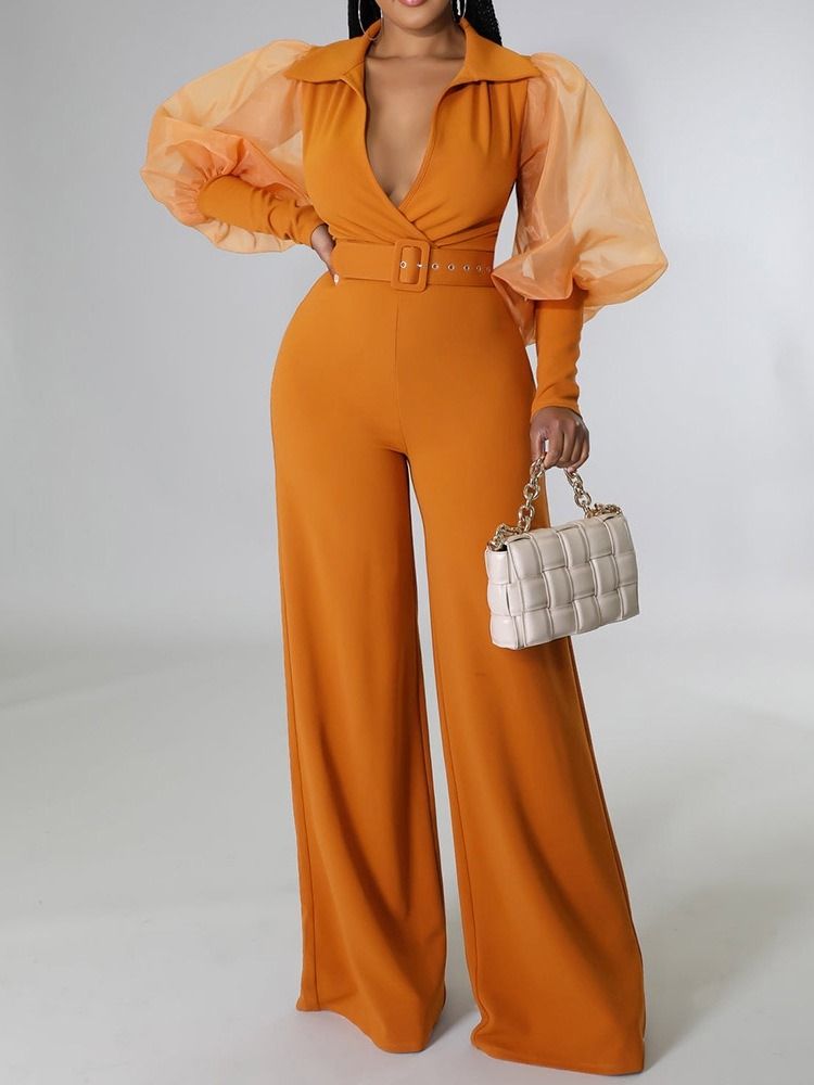 Full Lengde Mesh Vanlig Høy Midje Slim Jumpsuit