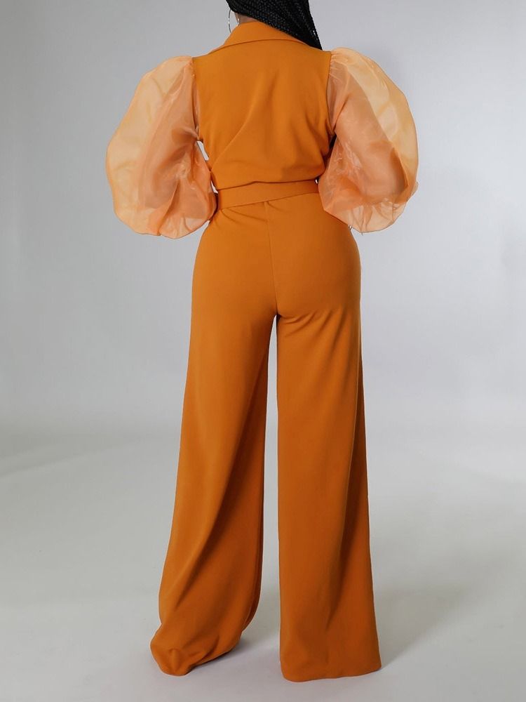 Full Lengde Mesh Vanlig Høy Midje Slim Jumpsuit