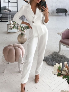 Full Lengde Office Lady Plain Slim Mid Waist Blazer Jumpsuit