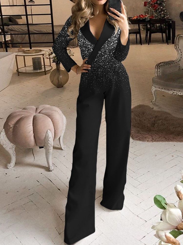 Full Lengde Patchwork Mote Loose Mid Waist Jumpsuit