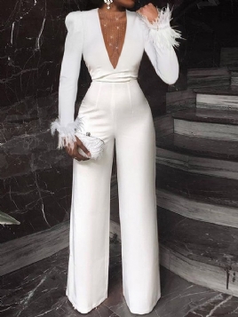 Full Lengde Perle Formell Rett Slim Jumpsuit