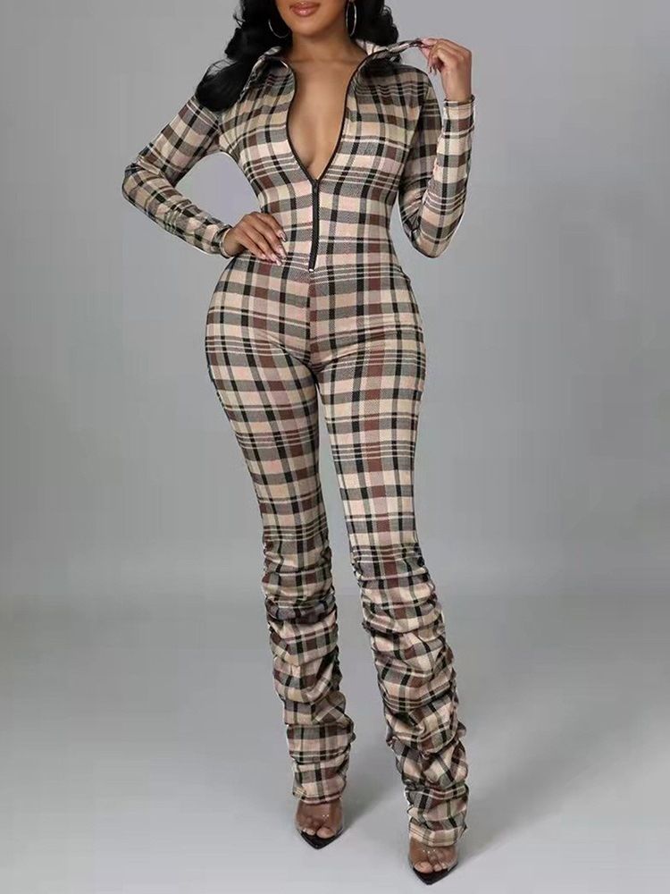 Full Lengde Print Mote Mid Waist Skinny Jumpsuit