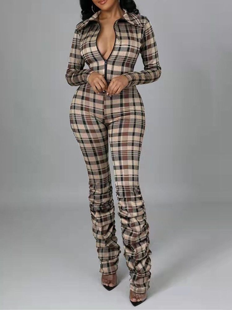 Full Lengde Print Mote Mid Waist Skinny Jumpsuit