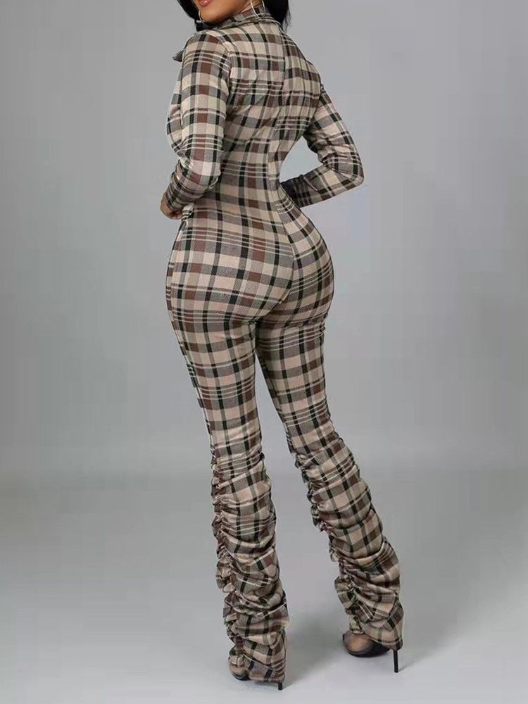 Full Lengde Print Mote Mid Waist Skinny Jumpsuit