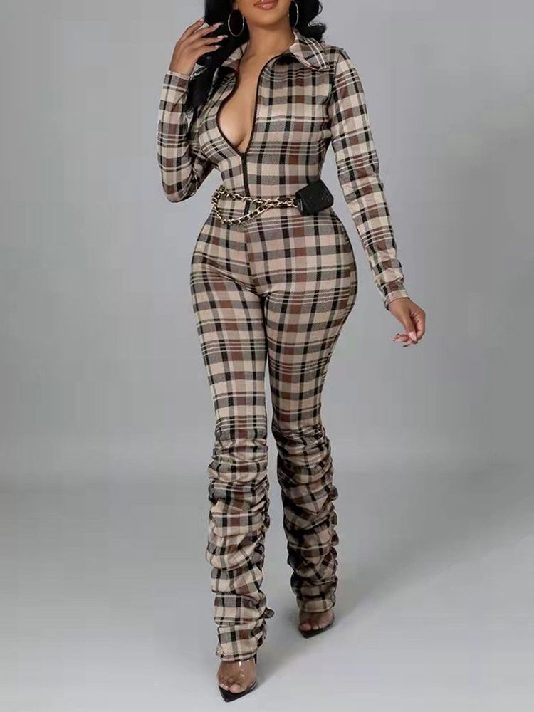 Full Lengde Print Mote Mid Waist Skinny Jumpsuit