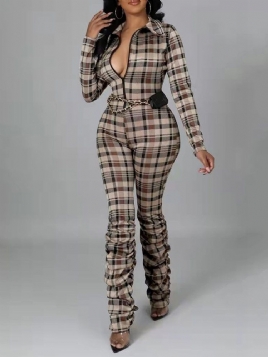 Full Lengde Print Mote Mid Waist Skinny Jumpsuit