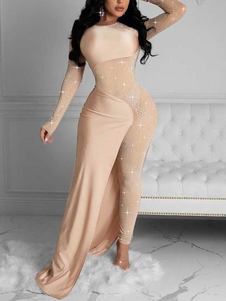 Full Lengde Sexy Vanlig Skinny Dame Mid Waist Jumpsuit