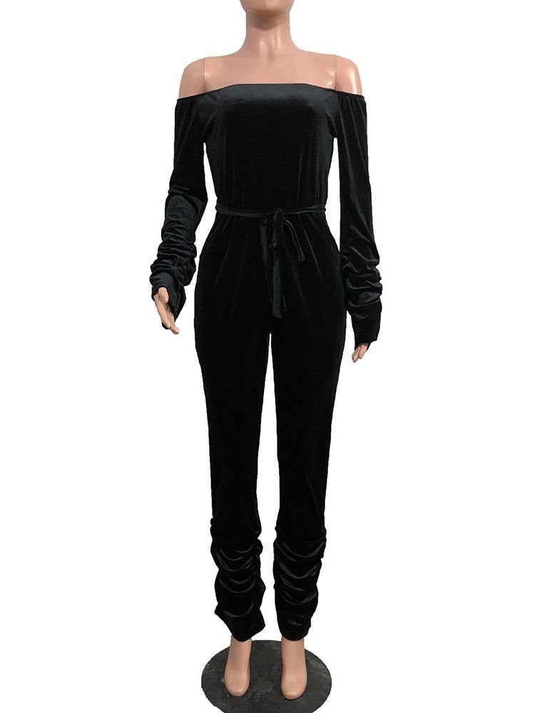 Full Lengde Snøring Vestlige Bellbottoms Slim Jumpsuit