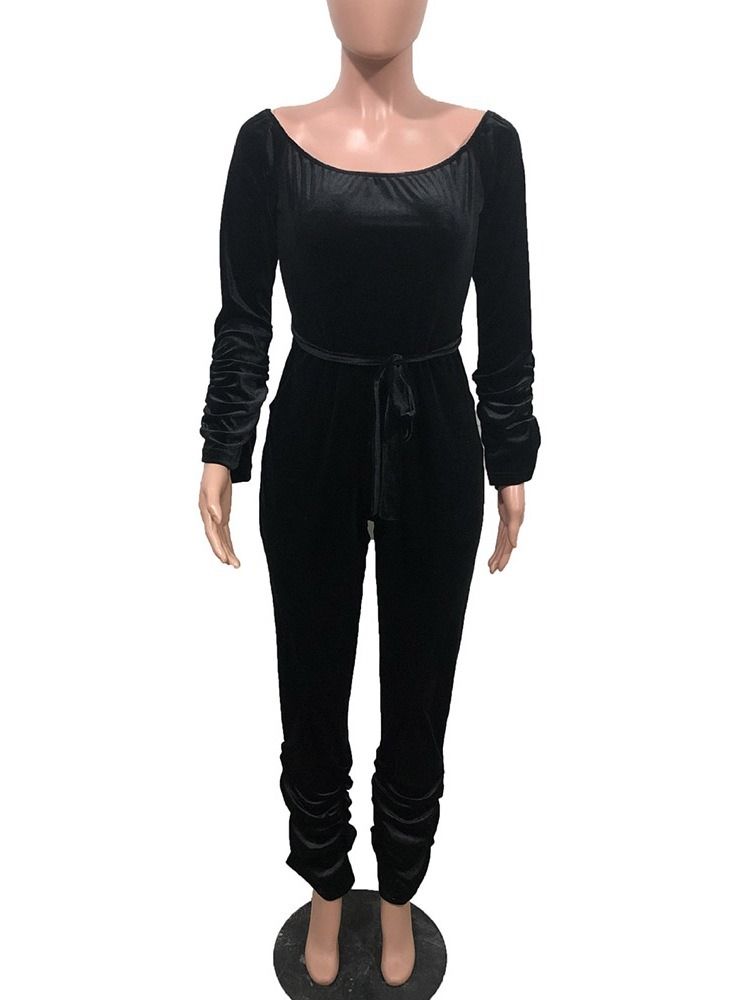 Full Lengde Snøring Vestlige Bellbottoms Slim Jumpsuit