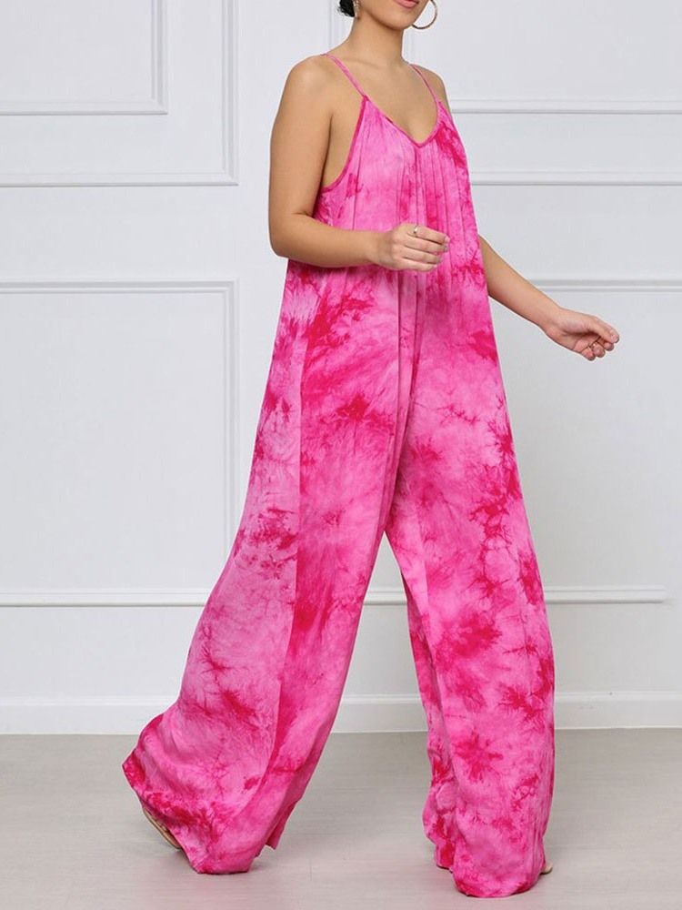 Full Lengde Tie-Dye Color Block Rett Løs Jumpsuit