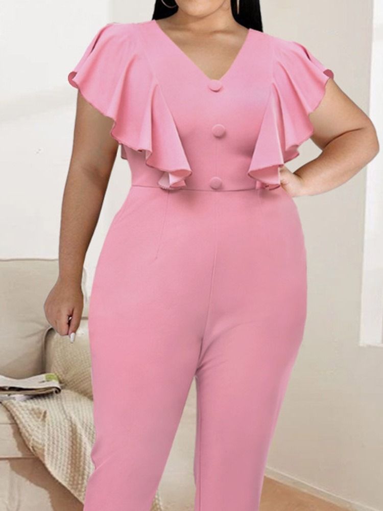 Full Lengde Uformell Vanlig Blyantbukser Slim Jumpsuit For Kvinner Plus Size