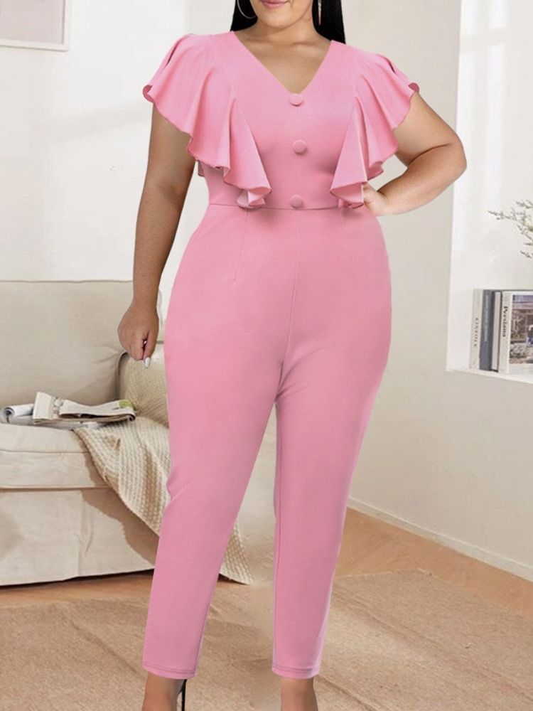 Full Lengde Uformell Vanlig Blyantbukser Slim Jumpsuit For Kvinner Plus Size