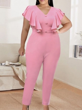 Full Lengde Uformell Vanlig Blyantbukser Slim Jumpsuit For Kvinner Plus Size