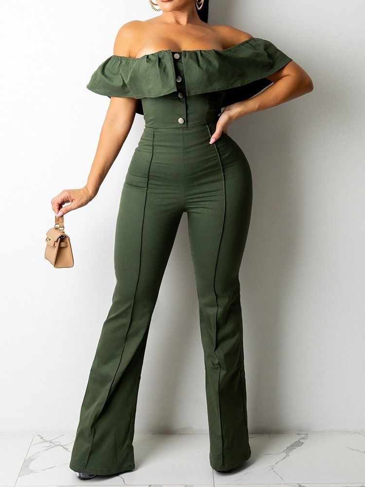 Full Lengde Vanlig Bellbottoms Slim Jumpsuit