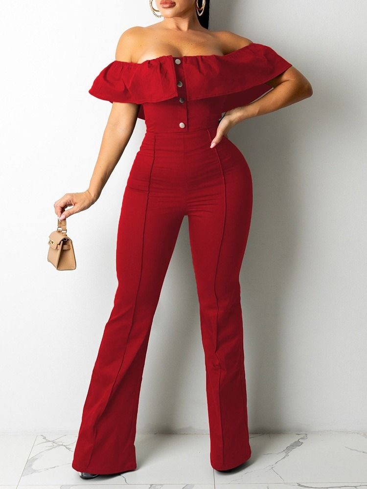 Full Lengde Vanlig Bellbottoms Slim Jumpsuit