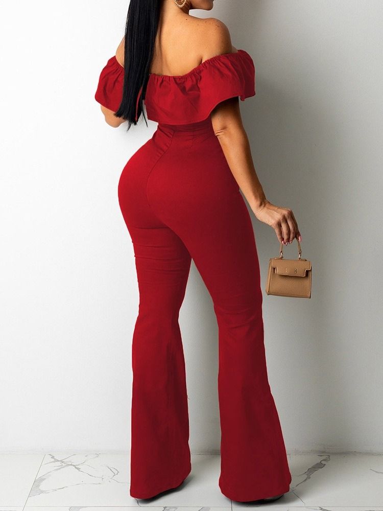 Full Lengde Vanlig Bellbottoms Slim Jumpsuit