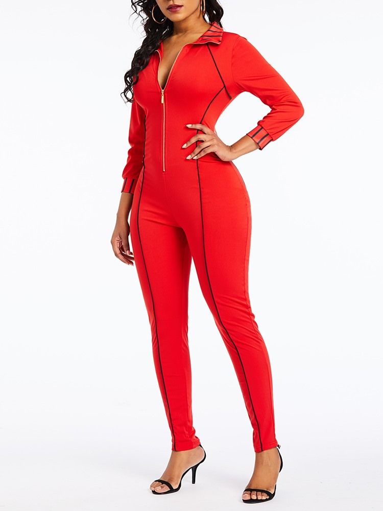 Full Lengde Vanlig Glidelås Slim Pencil Bukser Jumpsuit