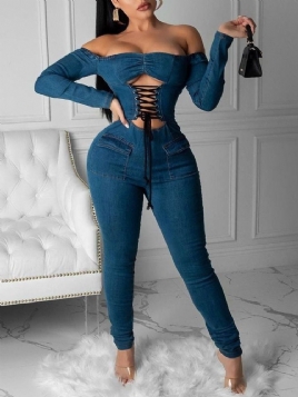 Full Lengde Vanlig Uformell Mid Waist Skinny Jumpsuit For Kvinner