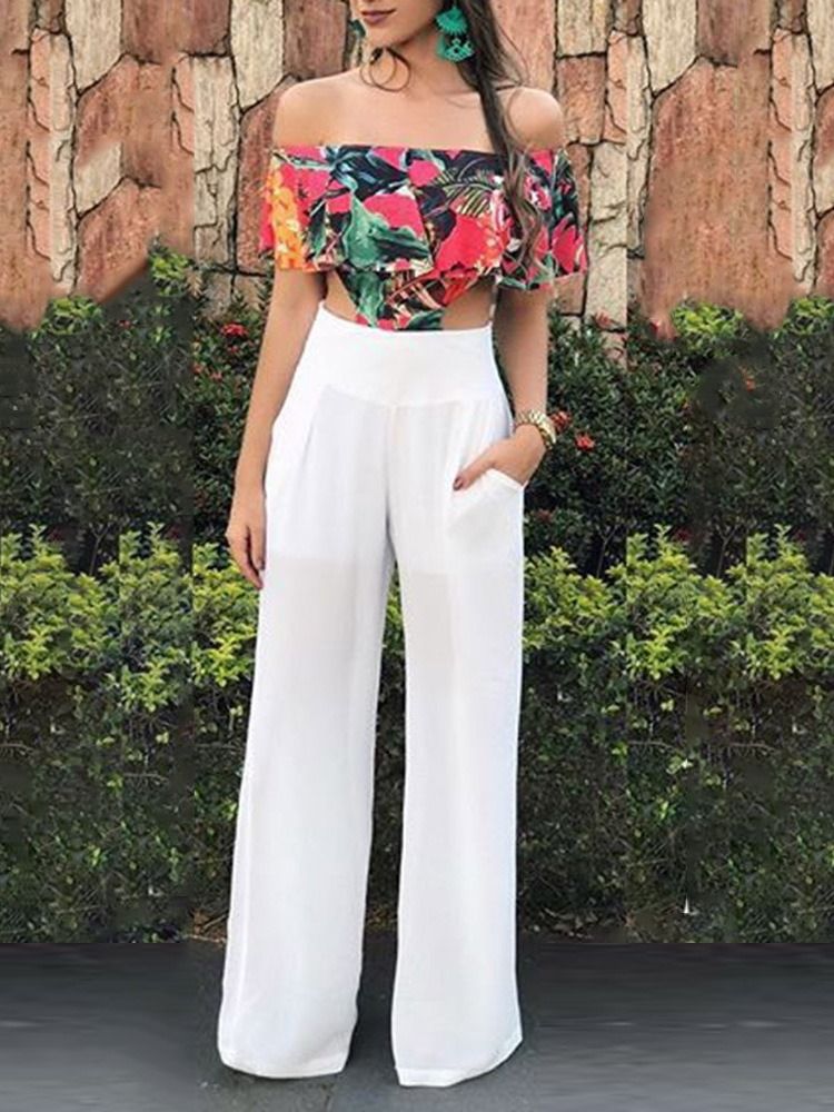 Full Lengde Western Floral Straight Slim Jumpsuit For Kvinner