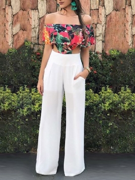 Full Lengde Western Floral Straight Slim Jumpsuit For Kvinner