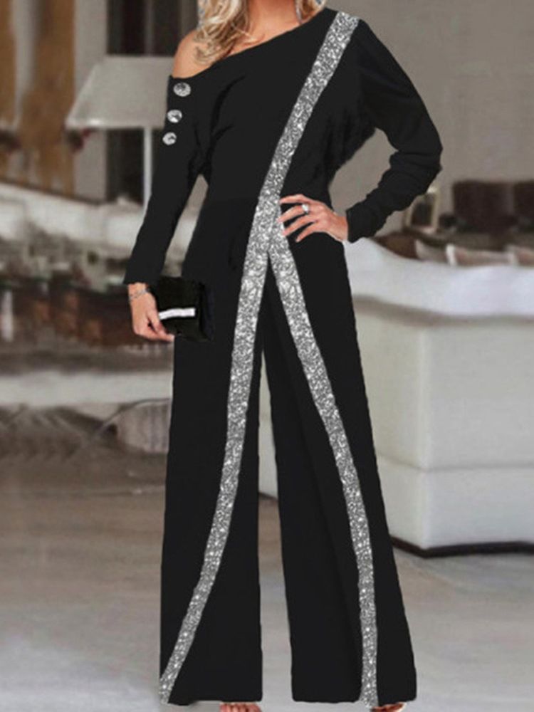 Full Lengde Western Patchwork Straight Slim Jumpsuit