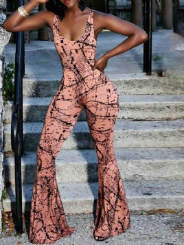 Full Lengde Western Print Slim Bellbottoms Jumpsuit For Kvinner