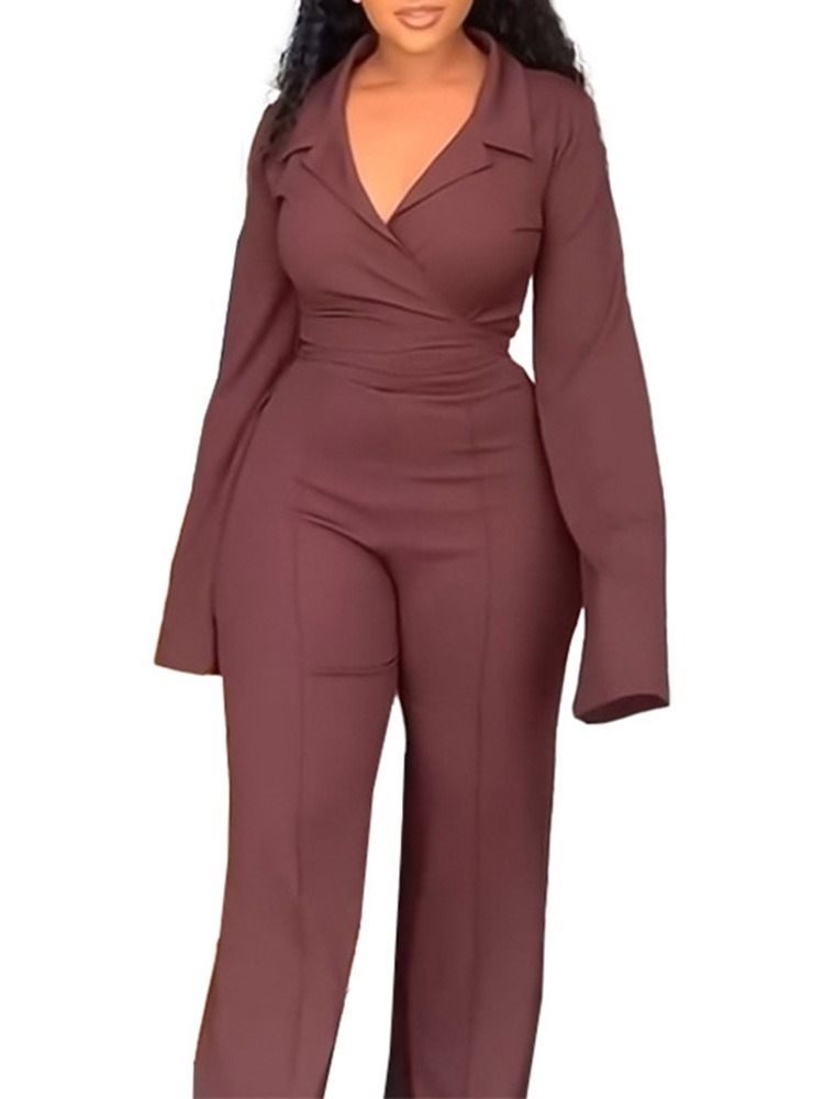 Gul Mote Full Lengde Rett Høy Midje Jumpsuit