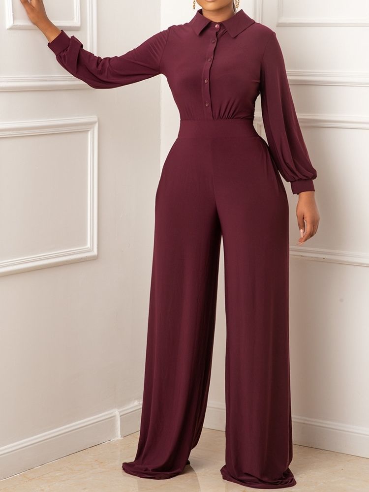 Knapp Full Lengde Formell Rett Slim Jumpsuit