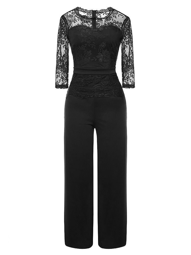 Kontor Lady Plain Lace Høy Midje Rett Jumpsuit