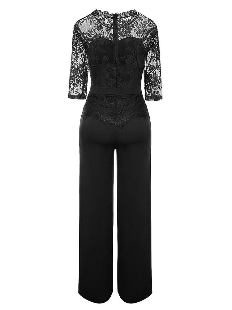 Kontor Lady Plain Lace Høy Midje Rett Jumpsuit