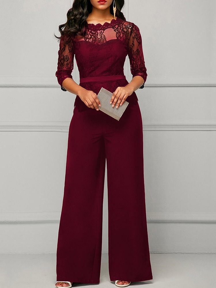 Kontor Lady Plain Lace Høy Midje Rett Jumpsuit