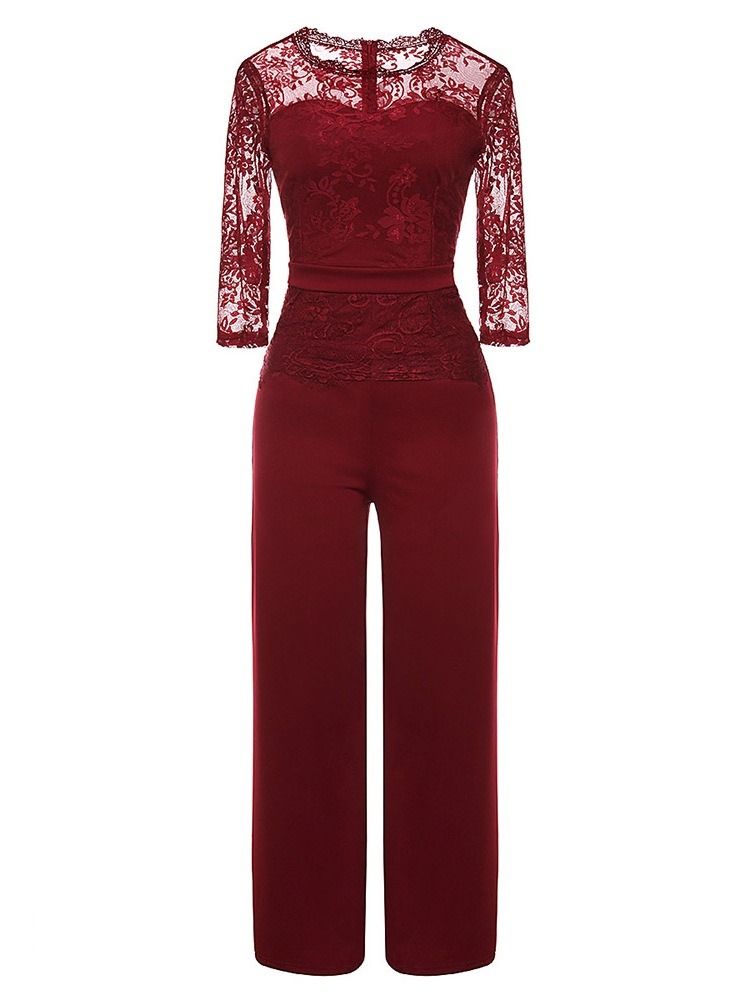 Kontor Lady Plain Lace Høy Midje Rett Jumpsuit