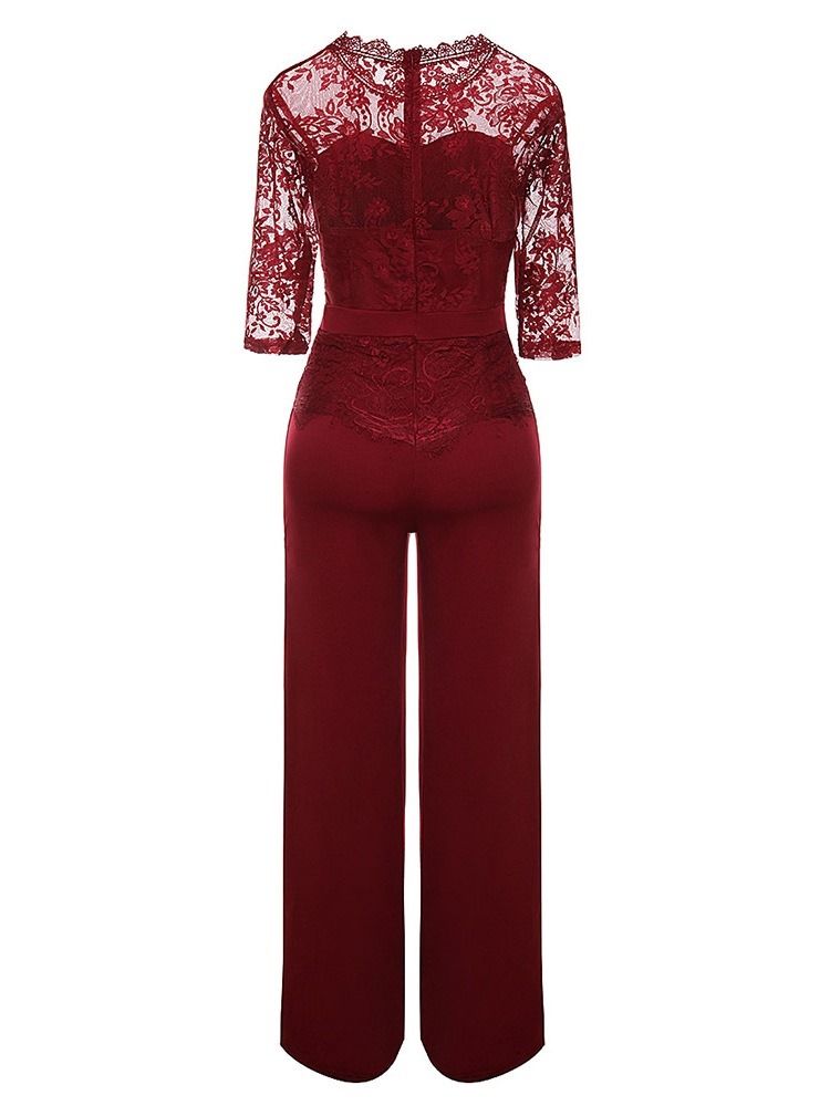 Kontor Lady Plain Lace Høy Midje Rett Jumpsuit