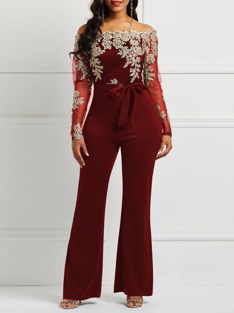 Lace Off-Soulder Patchwork Jumpsuit For Kvinner