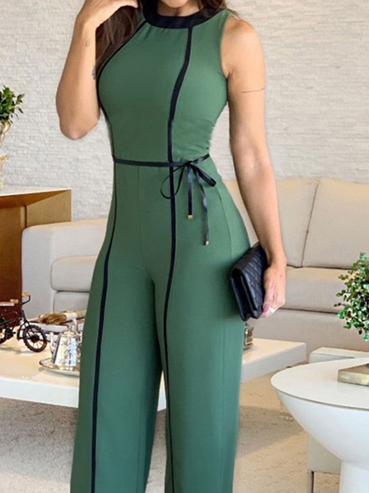 Lace-Up Color Block Slank Jumpsuit I Full Lengde