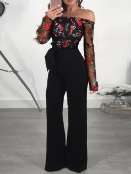 Lace-Up Full Lengde Floral Slim Mid Waist Jumpsuit