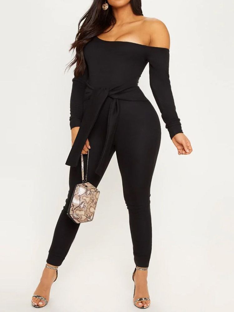 Lace-Up Vanlig Ankellengde Skinny Pencil Bukser Jumpsuit