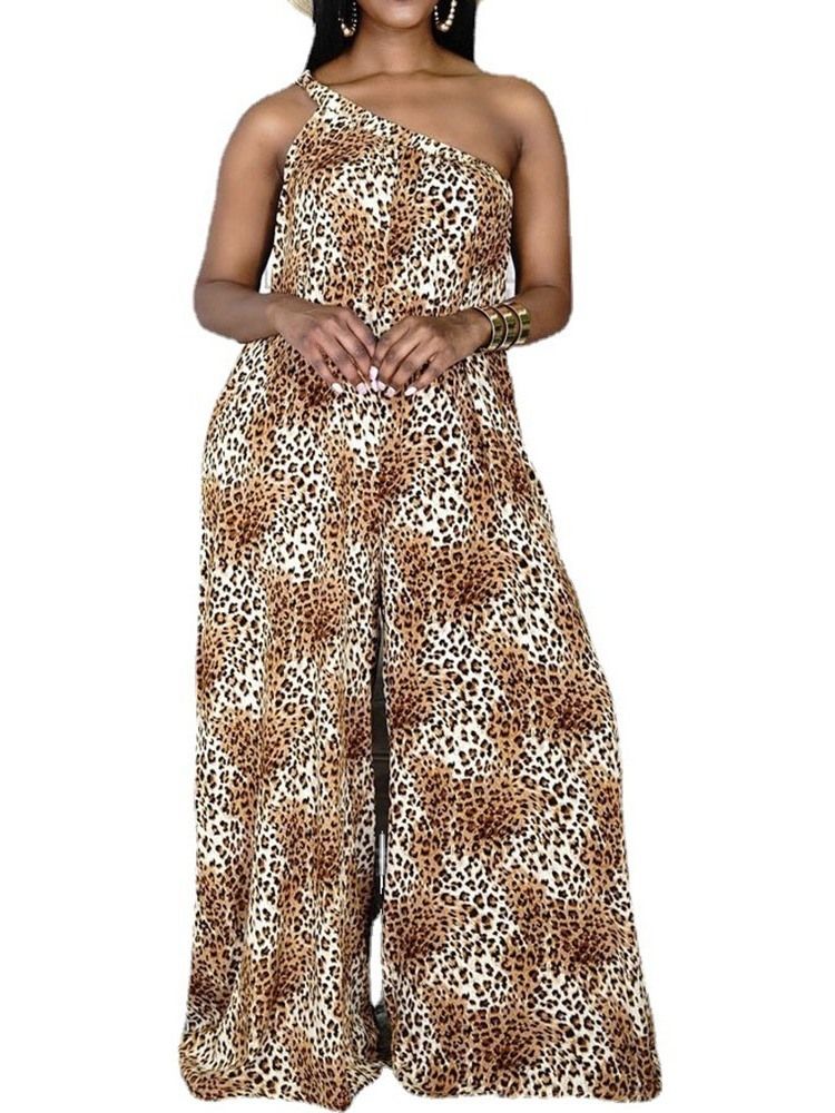 Leopard Casual Full Lengde Løs Jumpsuit For Kvinner Med Brede Ben